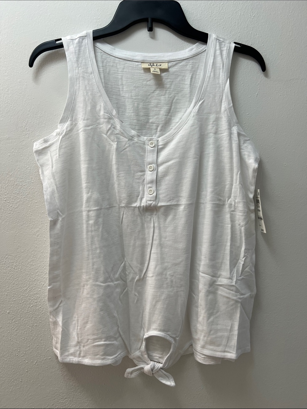 Style & Co. White Sleeveless Henley Tank with Front Tie Size M